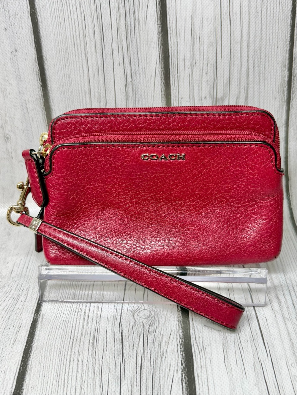 PRE LOVED Vintage Coach Red Leather Wristlet Wallet W/ Gold Hardware